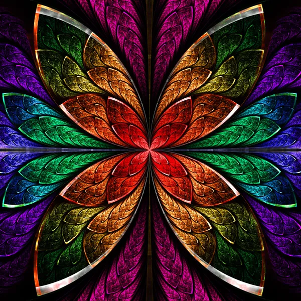 Hermosa flor fractal en azul, verde y rojo. Géneros informáticos —  Fotos de Stock