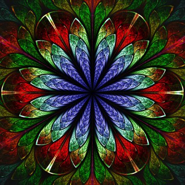 Mavi, yeşil ve kırmızı çiçek güzel fractal.