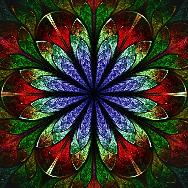 Beautiful fractal flower in blue, green and red.