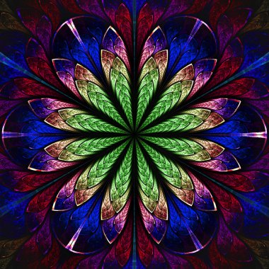 Mavi, yeşil ve mor çiçek güzel fractal.