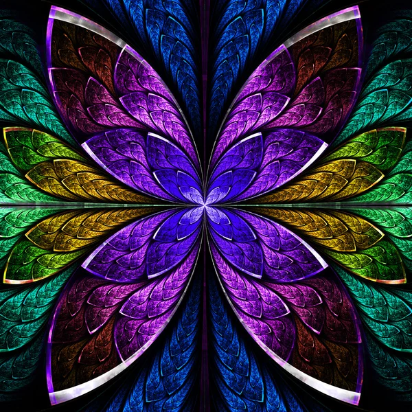 Mooie fractale bloem in blauw, groen en paars. — Stockfoto