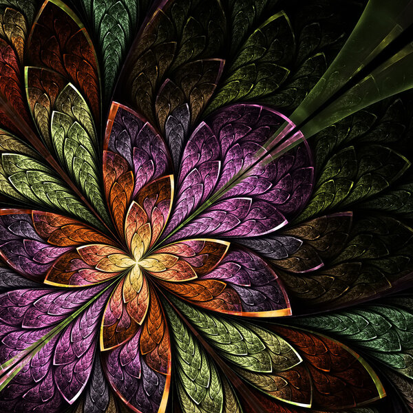 Beautiful fractal flower in beige, violet and green.