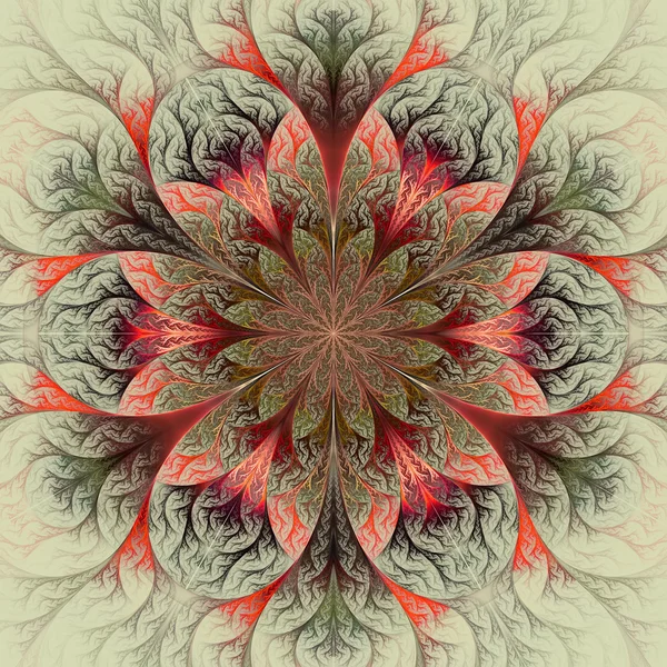 Beautiful fractal flower in red, green and gray. — Stock Photo, Image