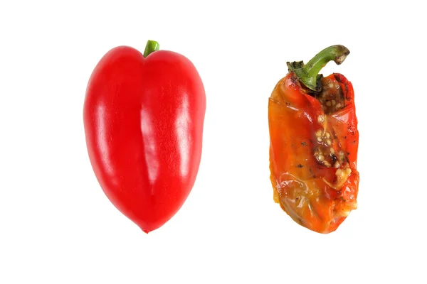 Fresh and rotten pepper isolated on white — Stock Photo, Image