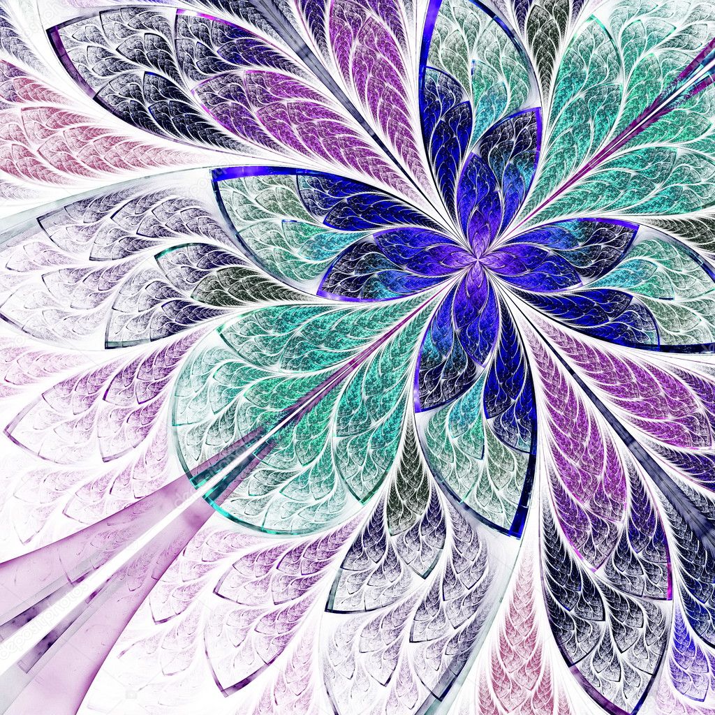 Beautiful fractal flower in blue, violet and green. Computer gen