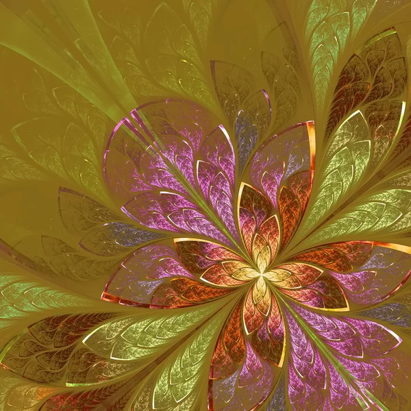 Beautiful fractal flower in yellow, beige and violet. — Stock Photo, Image
