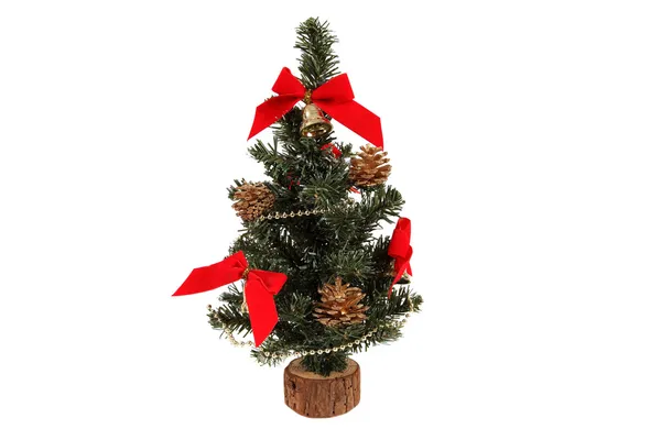 Small Decorated Christmas tree on white background — Stock Photo, Image