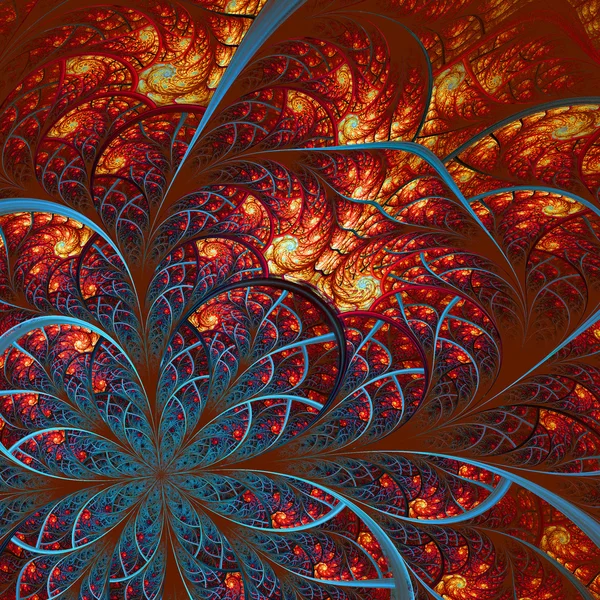 Hermosa flor fractal en azul y naranja. Ordenador generado —  Fotos de Stock