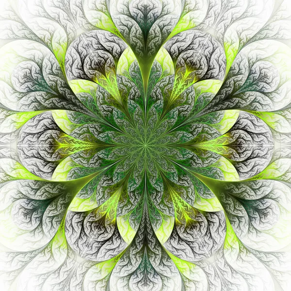 Bela flor fractal em verde e cinza . — Fotografia de Stock