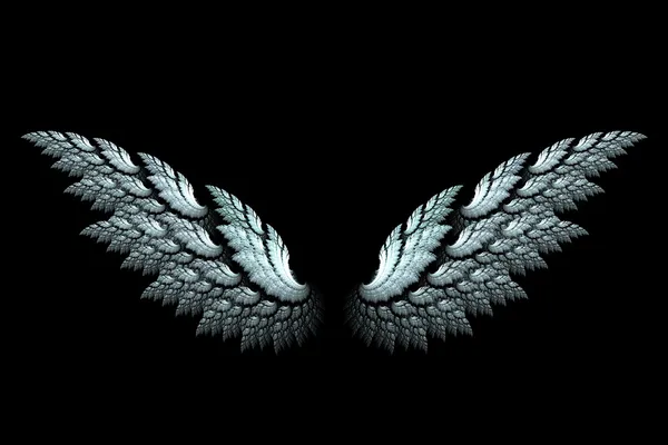 White angel wings made with fractal design on black — Stock Photo, Image