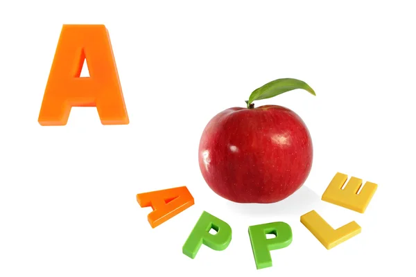 Illustrated alphabet letter A and apple. — Stock Photo, Image