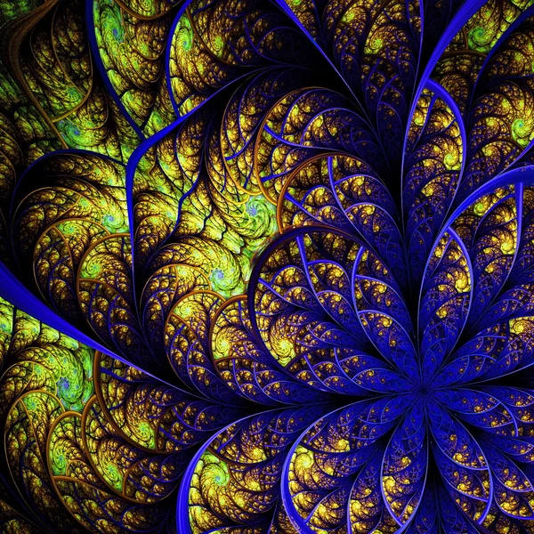 Hermosa flor fractal en azul y amarillo . — Foto de Stock