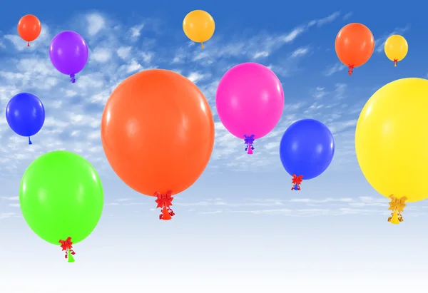Kleurrijke ballonnen op blauwe lucht — Stockfoto