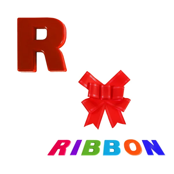 Illustrated alphabet letter r and ribon on white background. — Stock Photo, Image