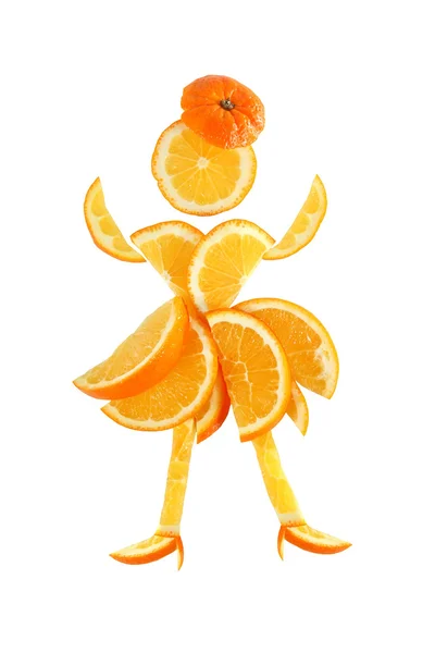 Healthy eating. Funny little woman made of the orange slices. — Stock Photo, Image