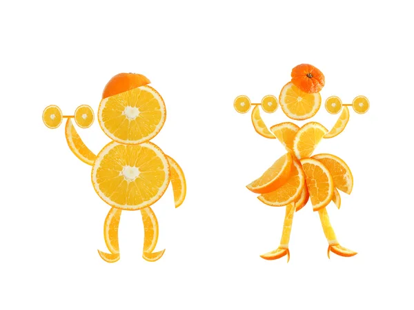 Healthy eating. Funny little woman made of the orange slices. — Stock Photo, Image