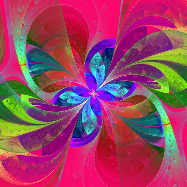 Multicolor beautiful fractal flower on pink background. — Stock Photo, Image