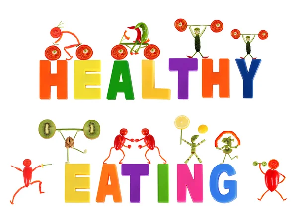 Здоровое питание. Маленькие смешные люди из овощей и фруктов — стоковое фото