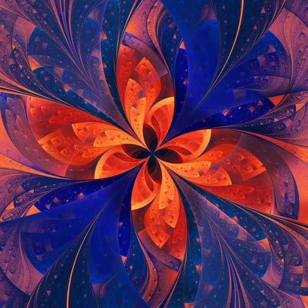 Bela flor fractal em azul escuro e laranja . — Fotografia de Stock
