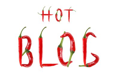 sıcak blog metin pul biber ile oluşur. Beyaz backg izole
