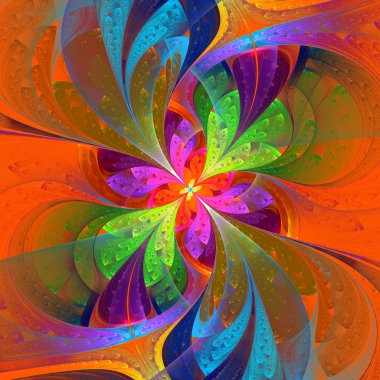 çok renkli güzel fractal çiçek Sarı zemin üzerine.