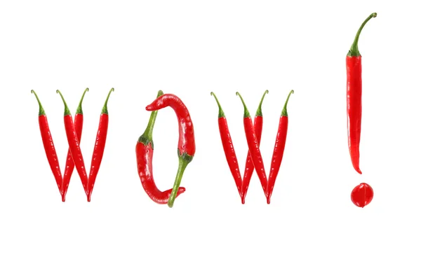 WOW text composed of chili peppers. Isolated on white background — Stock Photo, Image