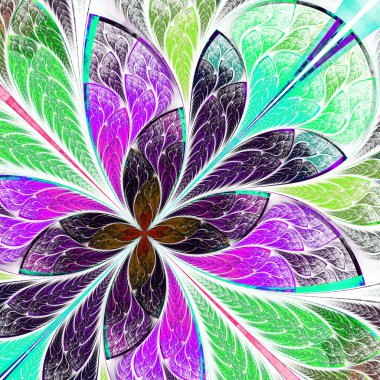 güzel fractal çiçek mavi ve bej Lila zemin üzerine.