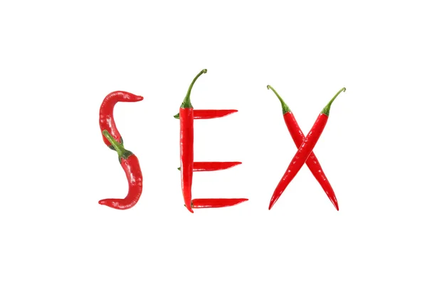 Red pimenta quente isolado, palavra sexo — Fotografia de Stock