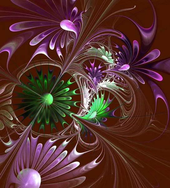 Beautiful fractal flower in blue and beige on lilac background. — Stock Photo, Image