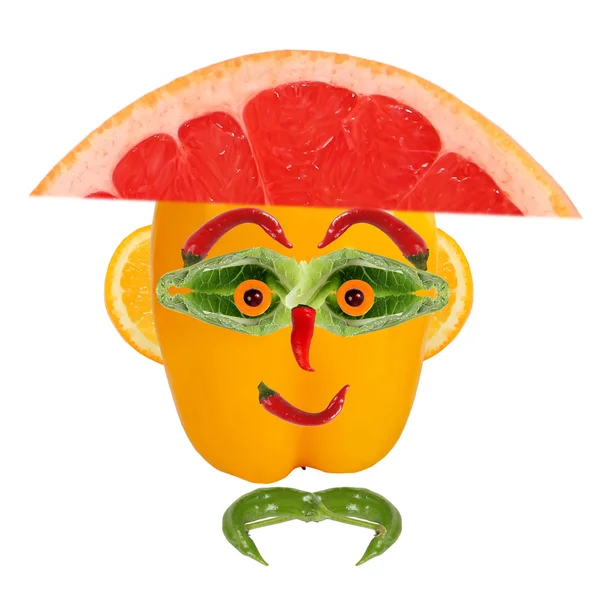 Retrato de hombre en sombrero hecho de verduras y frutas —  Fotos de Stock