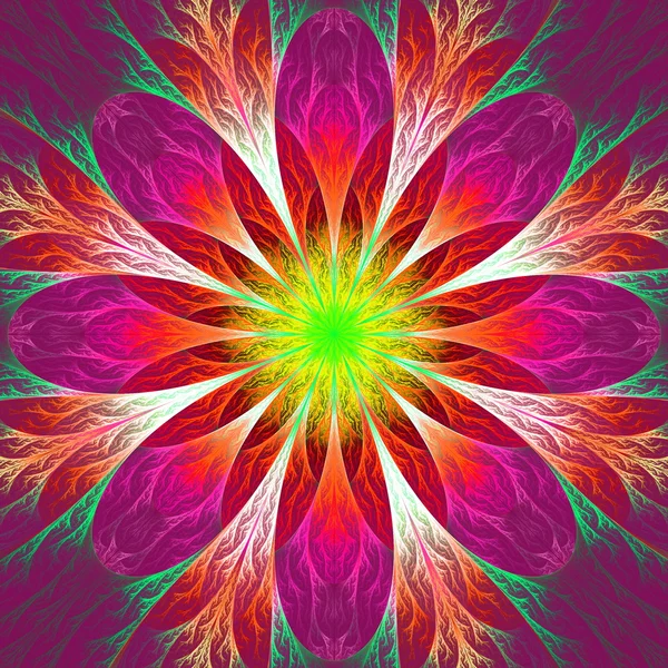 Bela flor fractal em rosa, vermelho e amarelo . — Fotografia de Stock