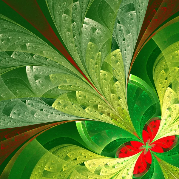 Vacker fraktal blomma i grönt och rött. datorgenererade — Stockfoto
