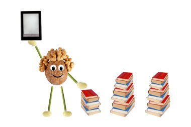 e-kitap ve basit kitap komik küçük adam ceviz karşılaştırır