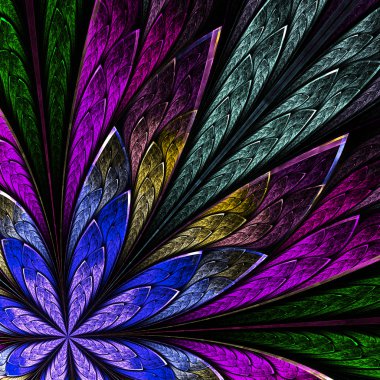 siyah arka plan üzerine çok renkli fraktal çiçek. bilgisayar oluşturmak