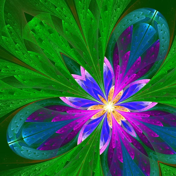 Çok renkli güzel fractal çiçek yeşil, mor ve mavi. — Stok fotoğraf