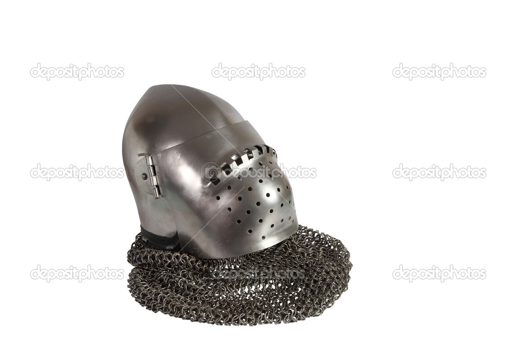 Metal medieval helmet Isolated on white