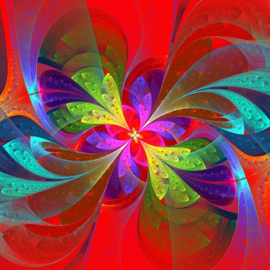 çok renkli güzel fractal çiçek turuncu zemin üzerine.