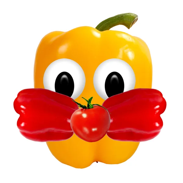 Healthy eating. Funny face made of vegetables and fruits with op — Stock Photo, Image