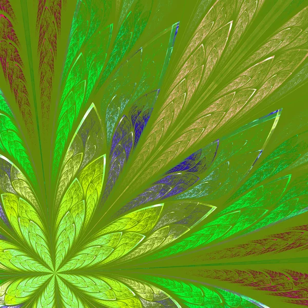 Fleur fractale multicolore sur fond vert. Génération informatique — Photo