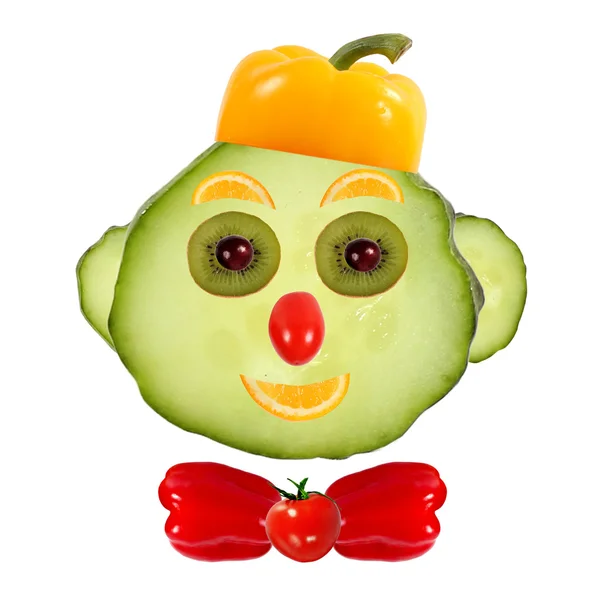 Healthy eating. Funny face made of vegetables and fruits with op — Stock Photo, Image