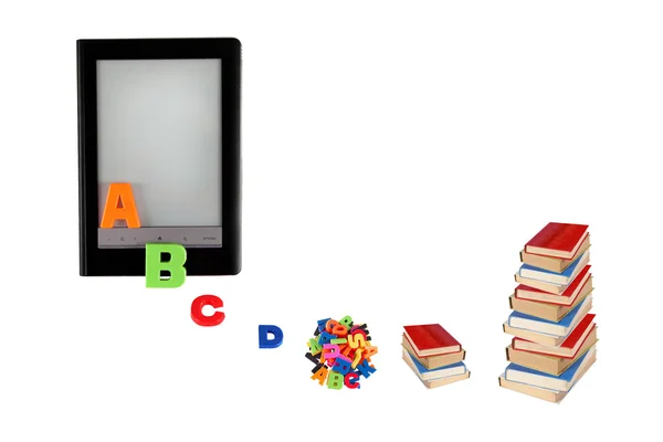 Libro electrónico, e-learning, información en e-book, educación moderna — Foto de Stock
