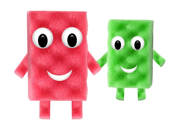 Funny men made of cleaning sponges on white background — Stock Photo, Image