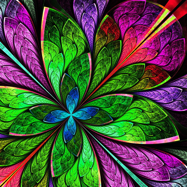 Красивый разноцветный фрактальный цветок. Компьютерная графика

