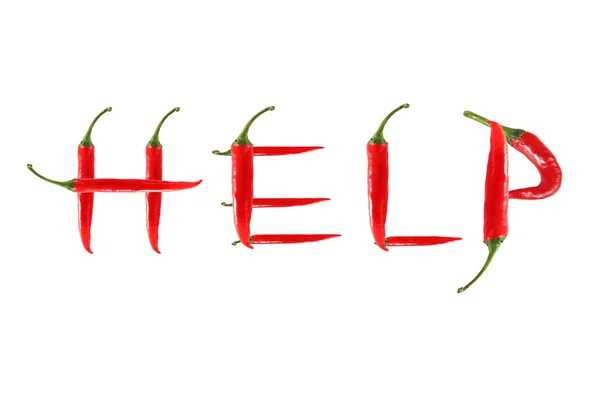 Obrázek pomocného slova napsána s červeným chilli papričky — Stock fotografie