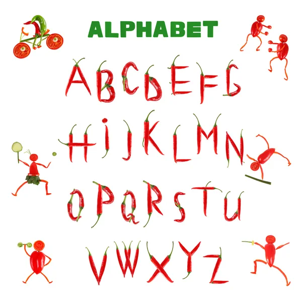 Alfabetet skrivet med röd chilipeppar — Stockfoto