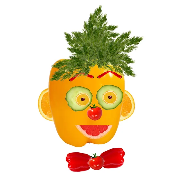 Здорове харчування. Смішне обличчя з овочів і фруктів — стокове фото