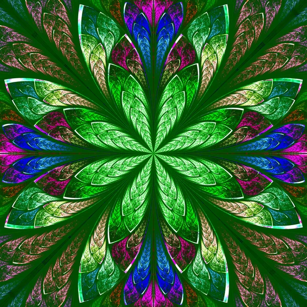 Multicolor beautiful fractal in stained glass window style. Computer generated graphics. — Stock Photo, Image