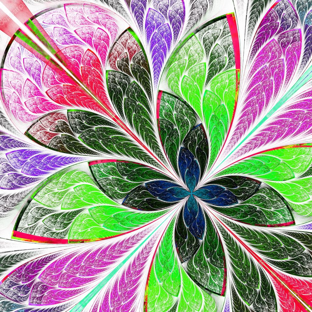 Beautiful multicolor fractal flower in stained glass window styl