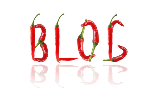 HOT BLOG text composed of chili peppers. Isolated on white background — Stock Photo, Image