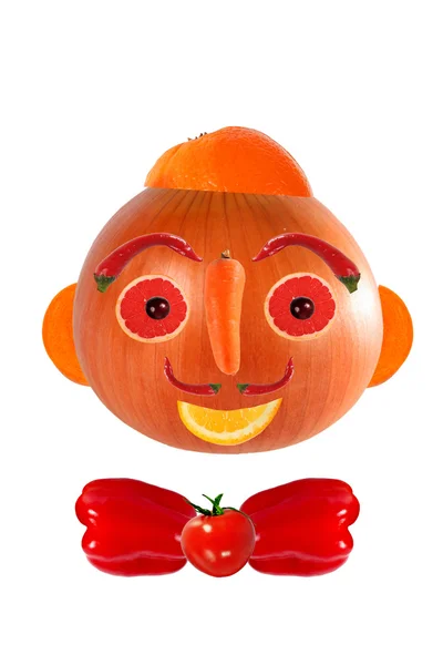 Здорове харчування. Смішне обличчя з овочів і фруктів — стокове фото